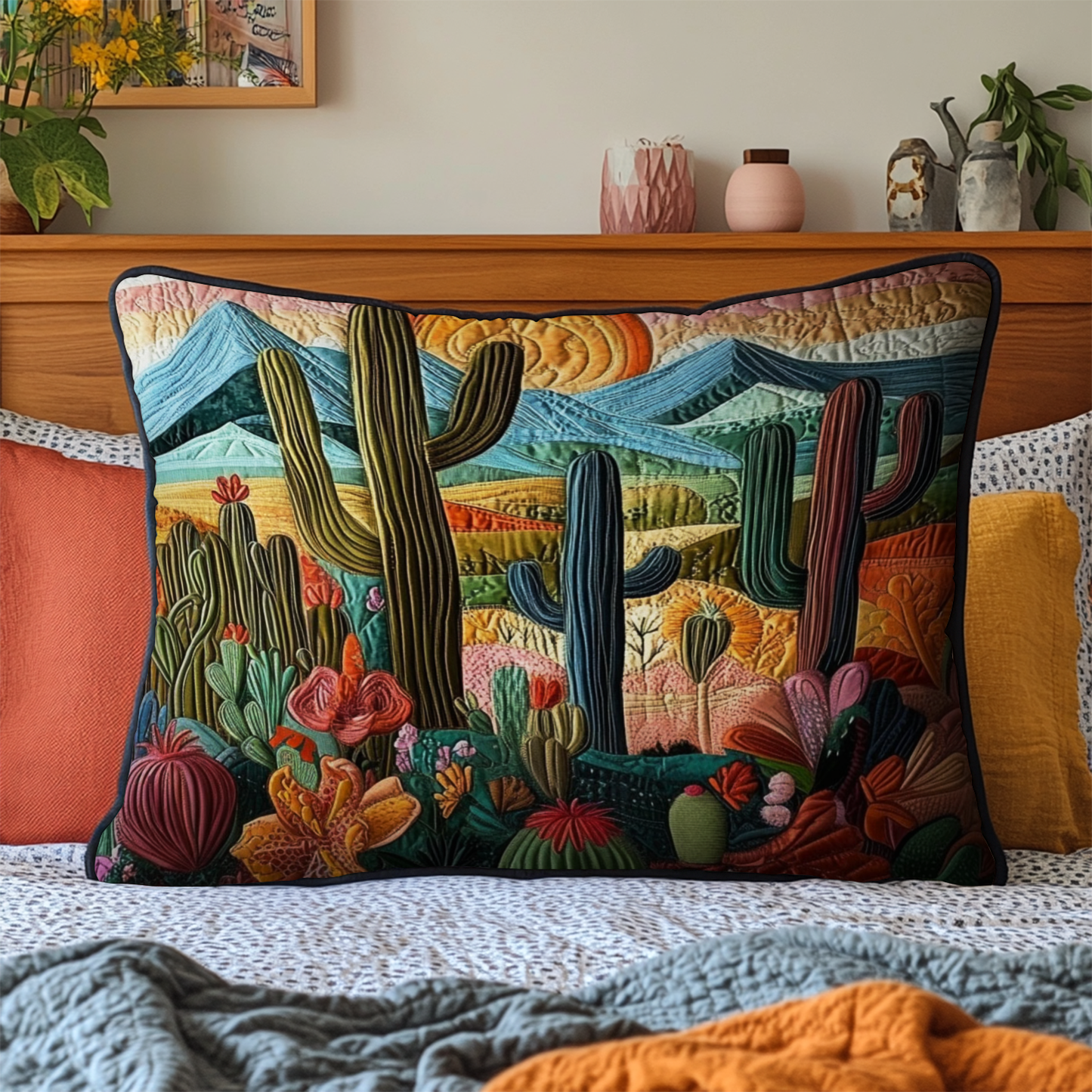 Sunset Cactus Quilted Bedding Pillow Case NCU0NT4850