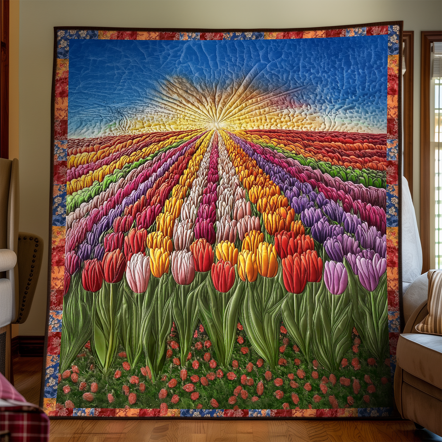 Colorful Tulips Quilted Blanket NCU0VL2033