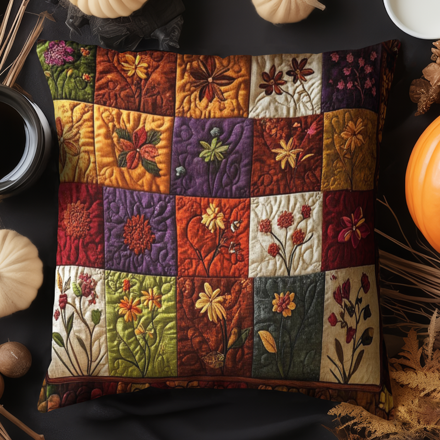 Autumn Floral Quilted Pillow Case NCU0NT4522