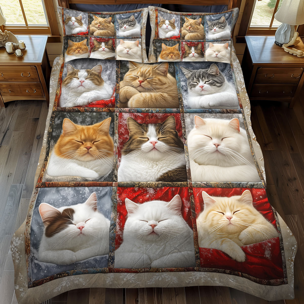 Curious Whiskers 3-Piece Quilted Bedding Set NCU0PTT1419