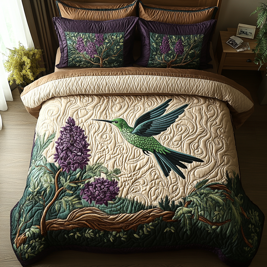 Floral Hummingbird Quilted Blanket NCU0PD284