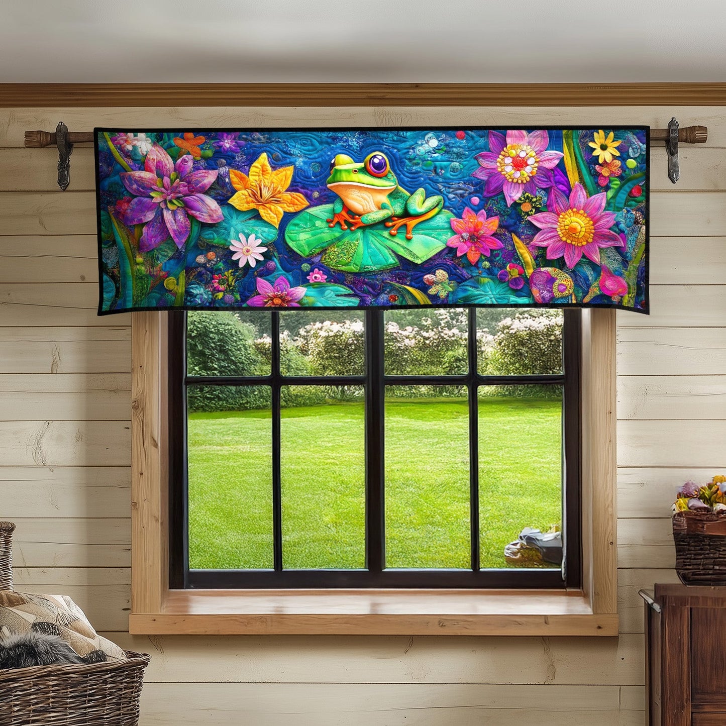 Aqua Frogs Fantasy Quilted Valance NCU0PT5157