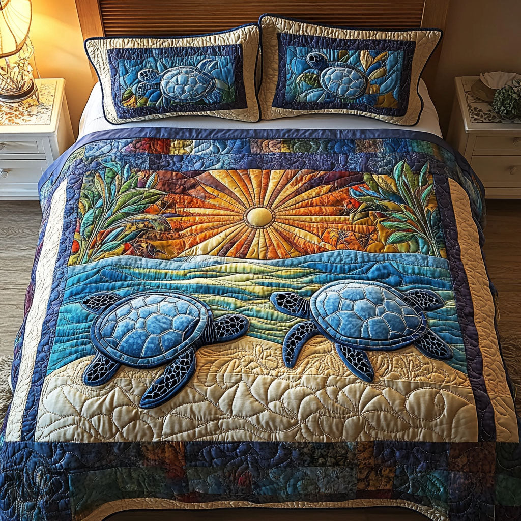 Aqua Shell 3-Piece Quilted Bedding Set NCU0NVH093