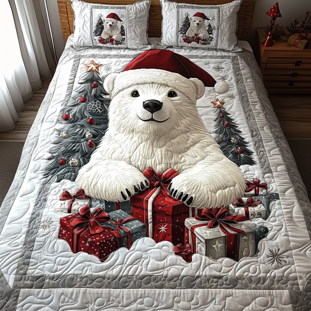 Christmas Hearth Bear 3-Piece Quilted Bedding Set NCU0NTD881