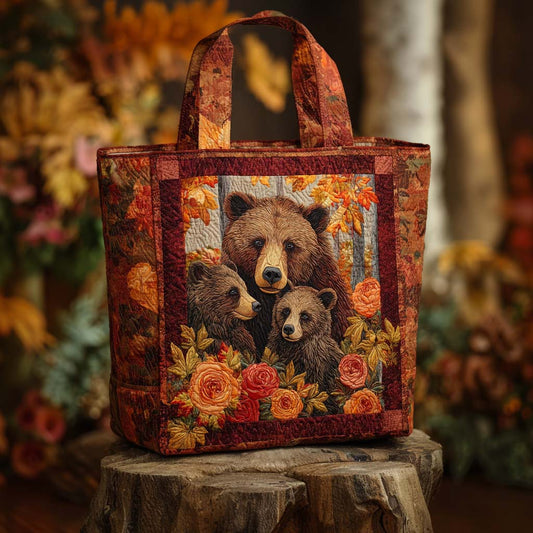 Autumn Bloom Bear Quilted Tote Bag NCU0XD326