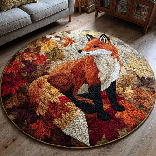 Autumn Leaves Fox Quilted Round Mat NCU0HH434
