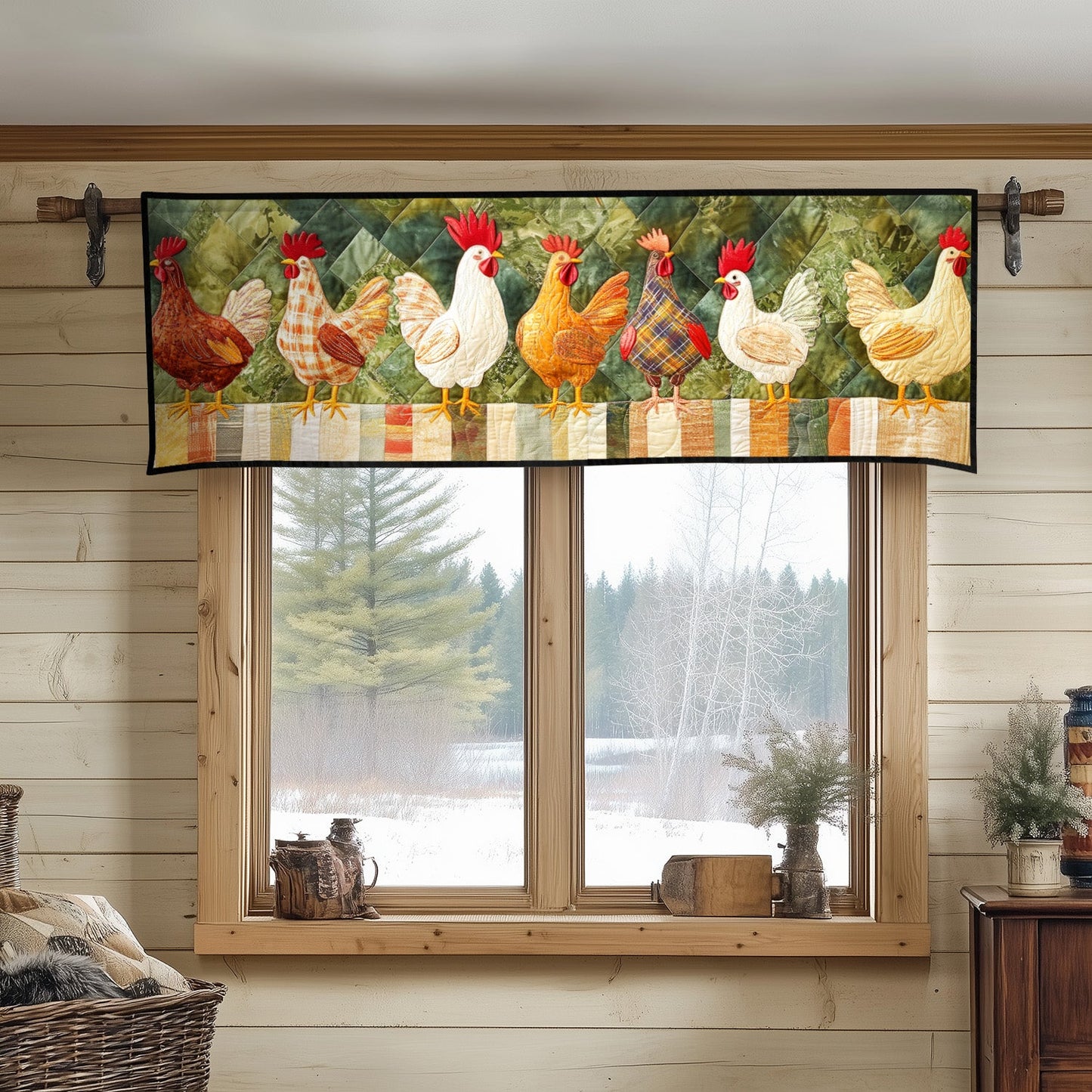 Autumn Plaid Chickens Quilted Valance NCU0NT5170