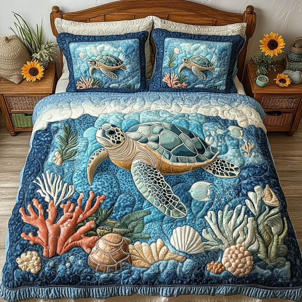 Marine Melody 3-Piece Quilted Bedding Set NCU0DV035