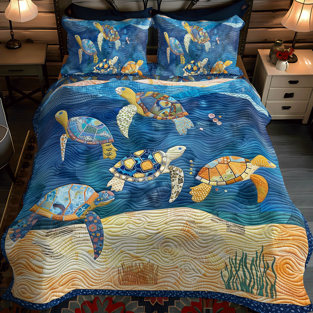 Beachcomber Turtles 3-Piece Quilted Bedding Set NCU0TH1345