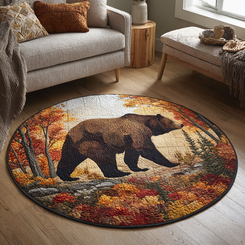 Bear Autumn Woods Quilted Round Mat NCU0HH074