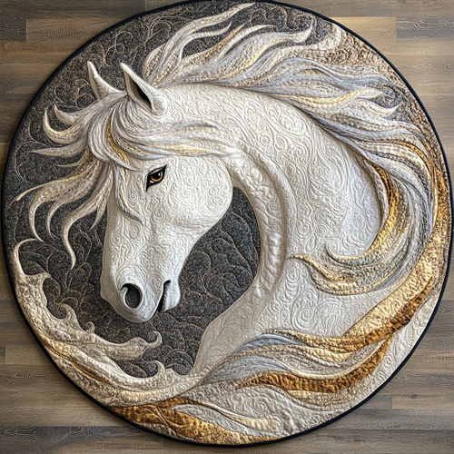 Beautiful White Horse Quilted Round Mat NCU0DV5259