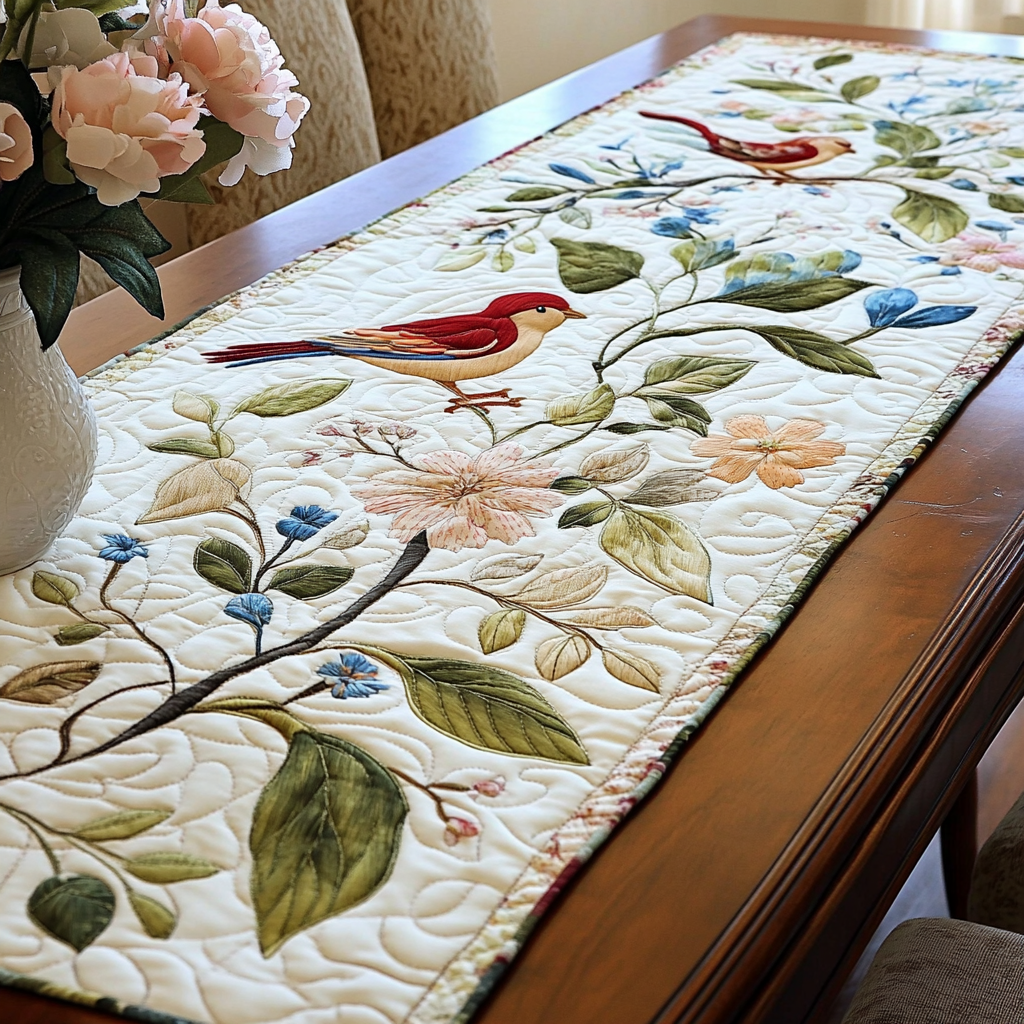 Birds Blossom Quilted Table Runner NCU0VL2040 – Vantique