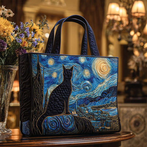 Black Cat Charm Quilted Tote Bag NCU0NT9106