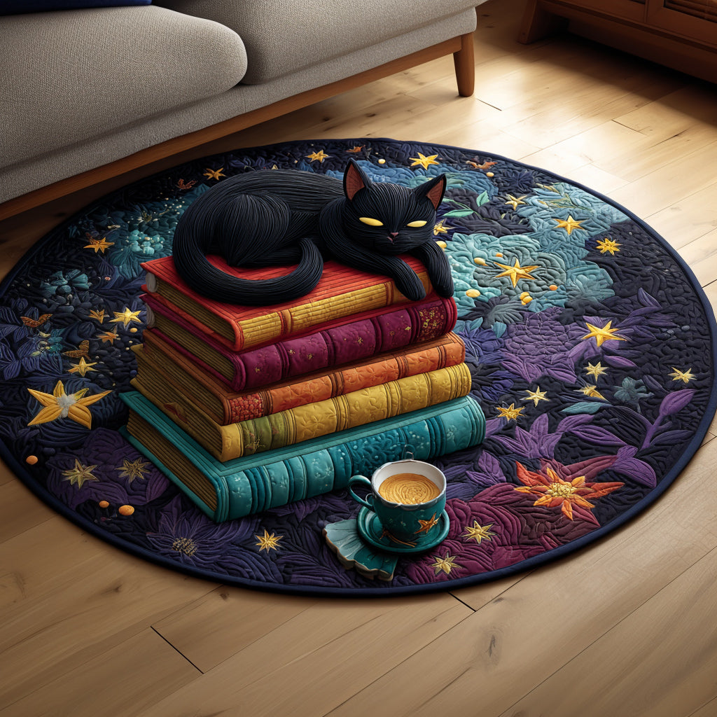 Black Cat Magic Book Quilted Round Mat NCU0HH702