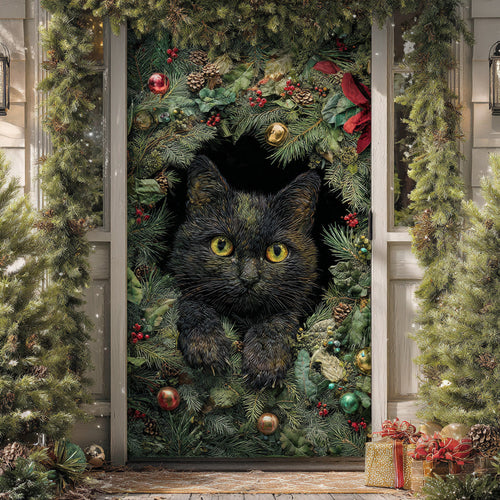 Black Cat Snow Glow Quilted Door Cover NCU0TD1518