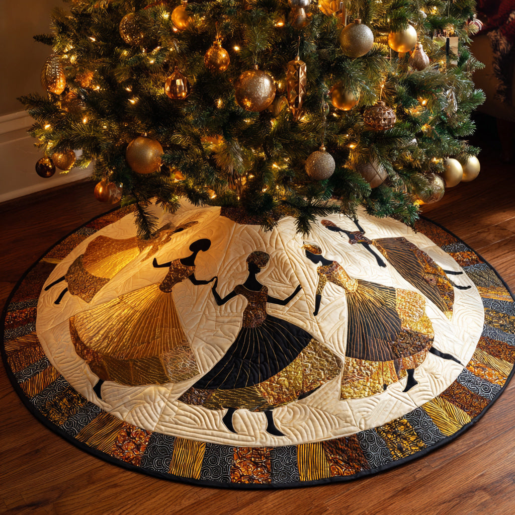 Black Woman Merry Circle Quilted Christmas Tree Skirt NCU0HH809