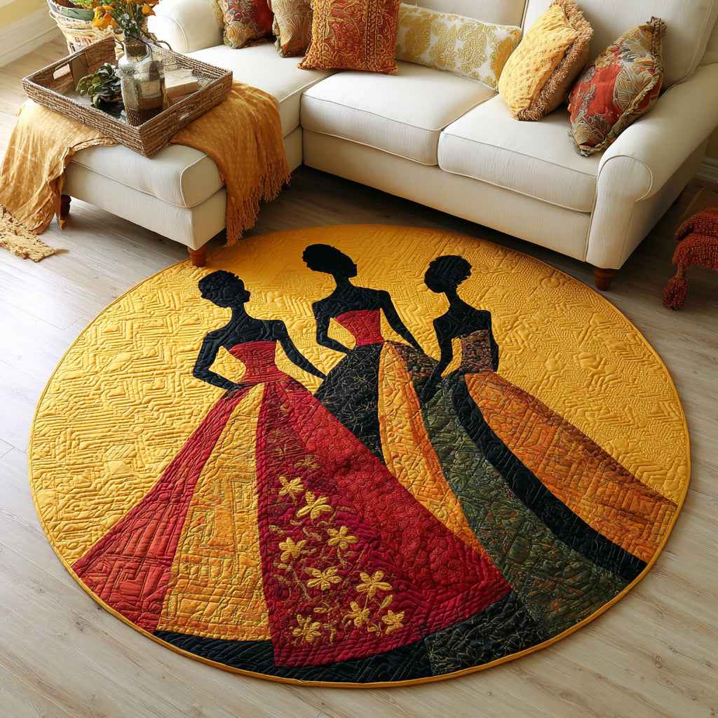 Black Women Marigold Bloom Quilted Round Mat NCU0HH806