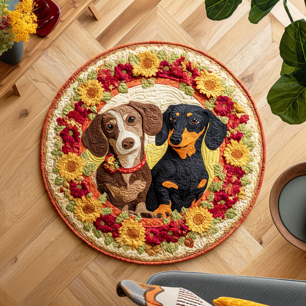 Blooming Dachshund Quilted Round Mat NCU0TD475