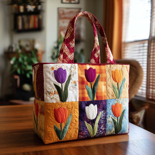 Blooming Tulip Charm Quilted Tote Bag NCU0NT9367