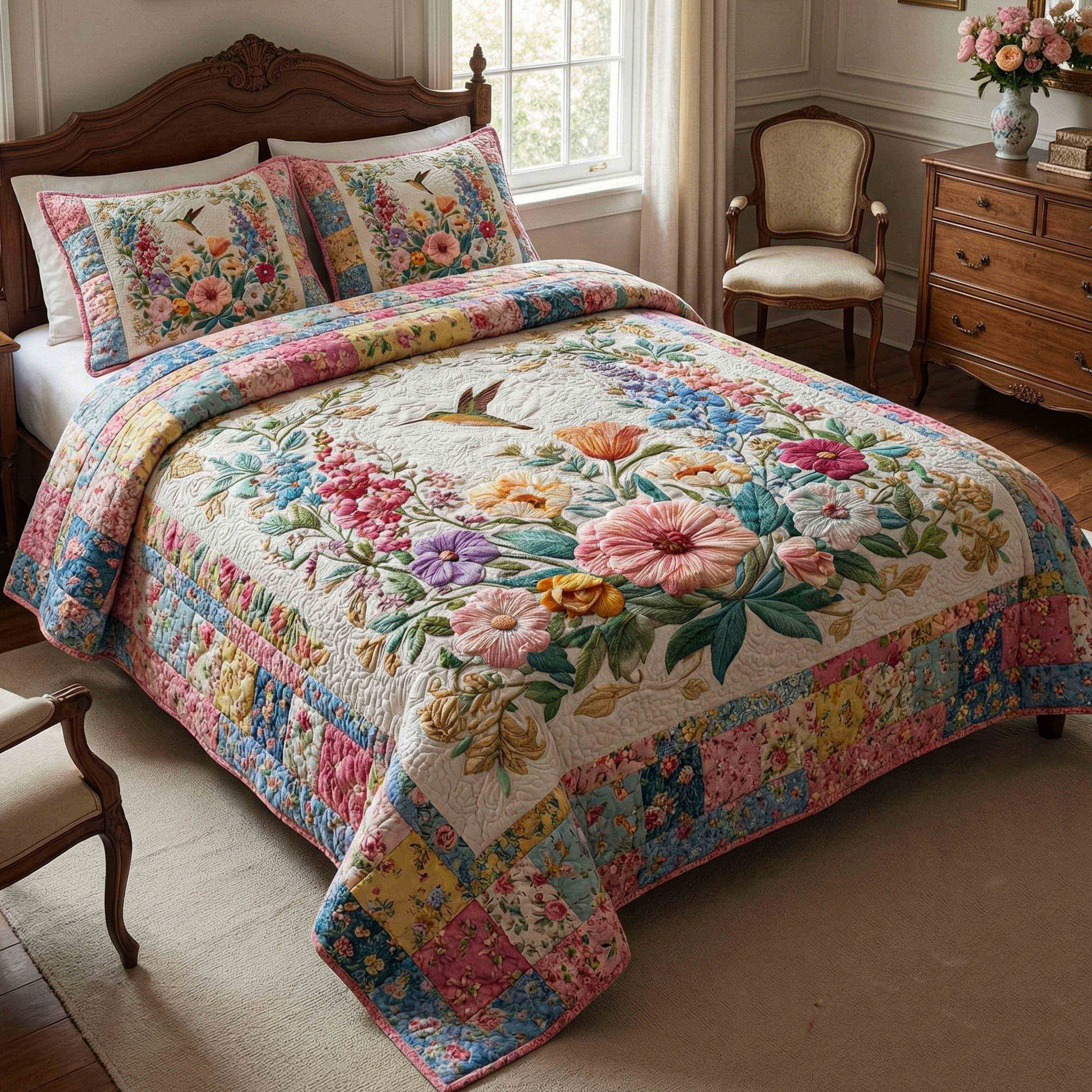 Blossom Fields 3-Piece Quilted Bedding Set NCU0NT12220 – Vantique