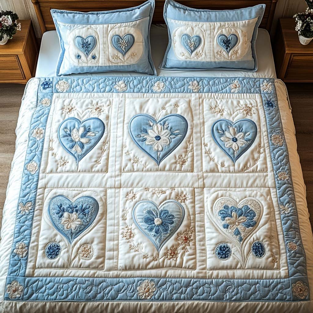 Blue Bloom 3-Piece Quilted Bedding Set NCU0NT2455 – Vantique