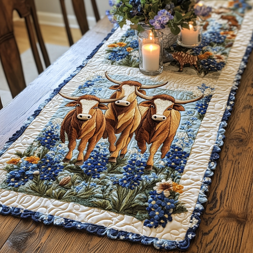 Blue Bloom Quilted Table Runner NCU0VH5280