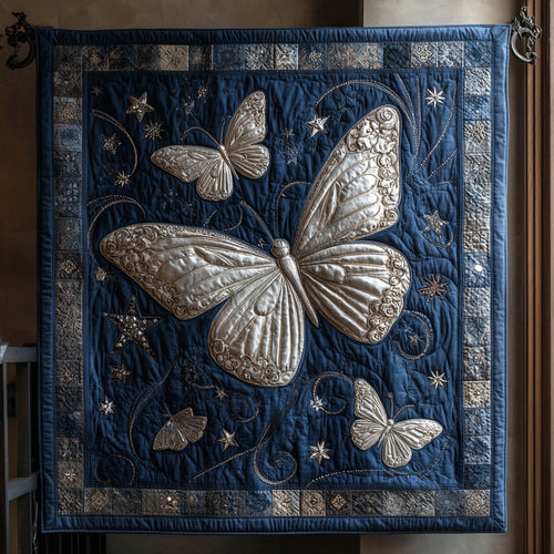 Blue Butterfly Galaxy Quilted Blanket NCU0HH090