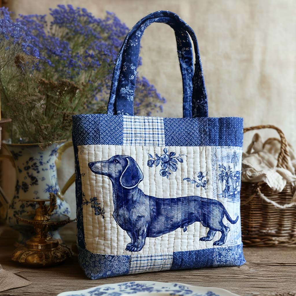 Blue Dachshund Smile Quilted Tote Bag NCU0XD374