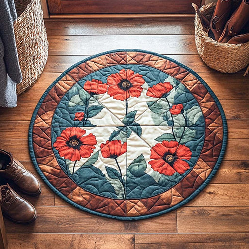 Blushing Poppy Garden Quilted Round Mat NCU0XD132