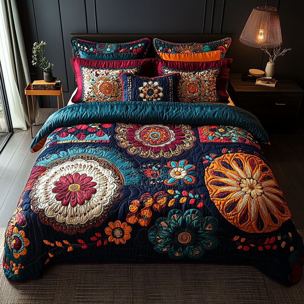 French Bulldog Floral Garden 3-Piece Quilted Bedding Set NCU0PD087