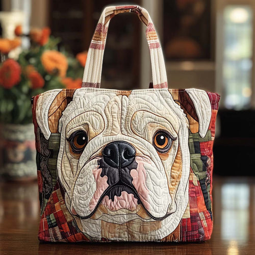 Bold Bulldog Charm Quilted Tote Bag NCU0NT8801