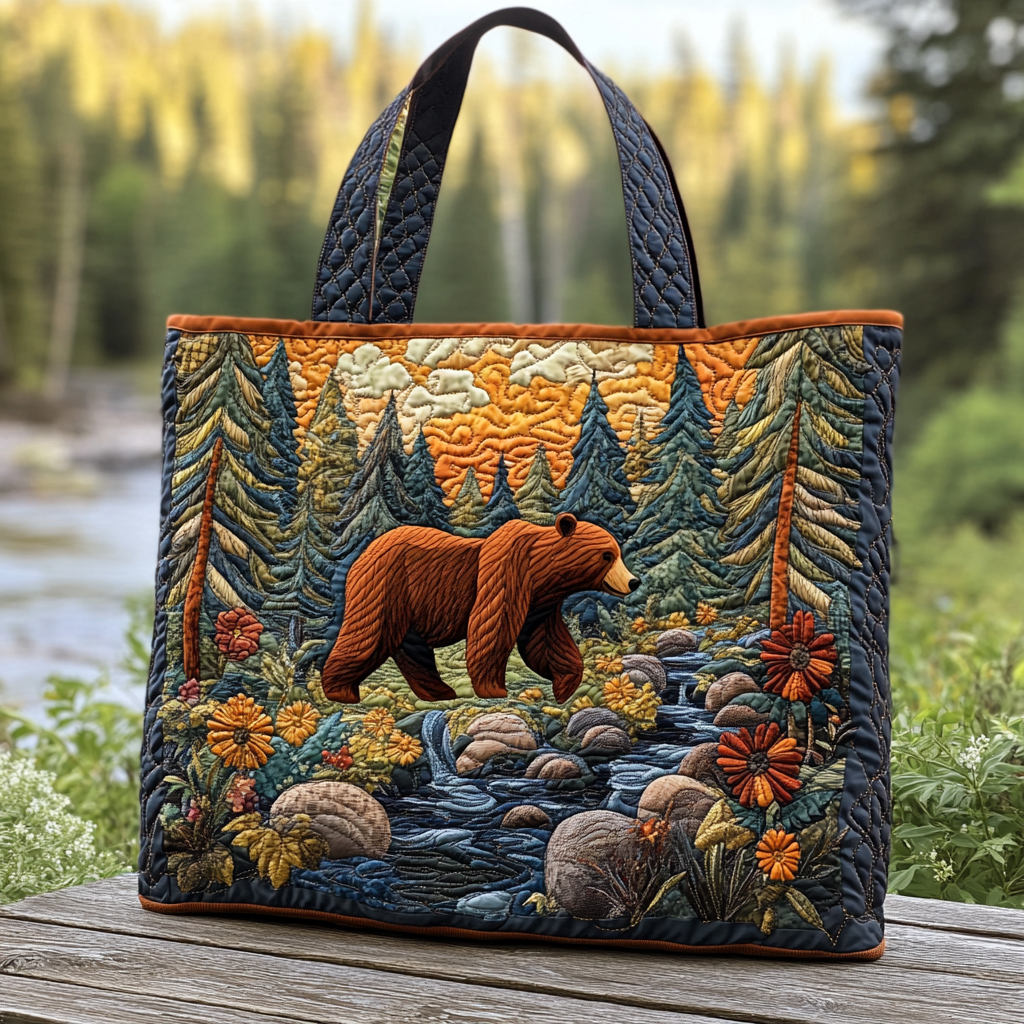 Brave Bear Quilted Tote Bag NCU0DK9666