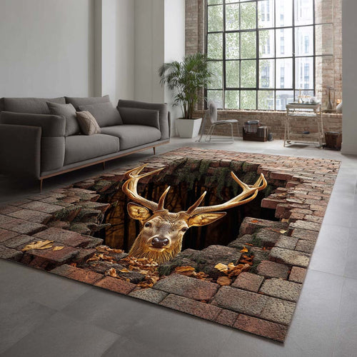 Brick Cave Deer Area Rug NCU0XD987