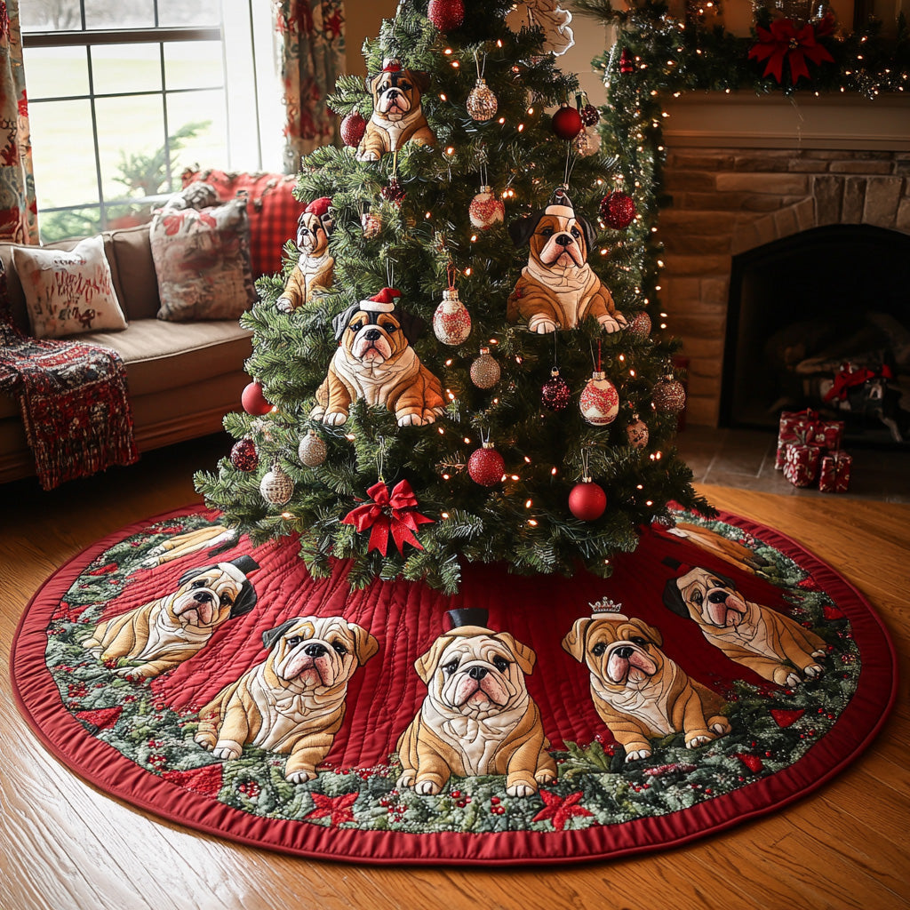 Bulldog Holly Nights Quilted Christmas Tree Skirt NCU0DV7976
