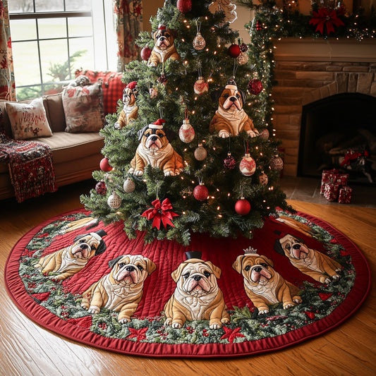 Bulldog Holly Nights Quilted Christmas Tree Skirt NCU0DV7976