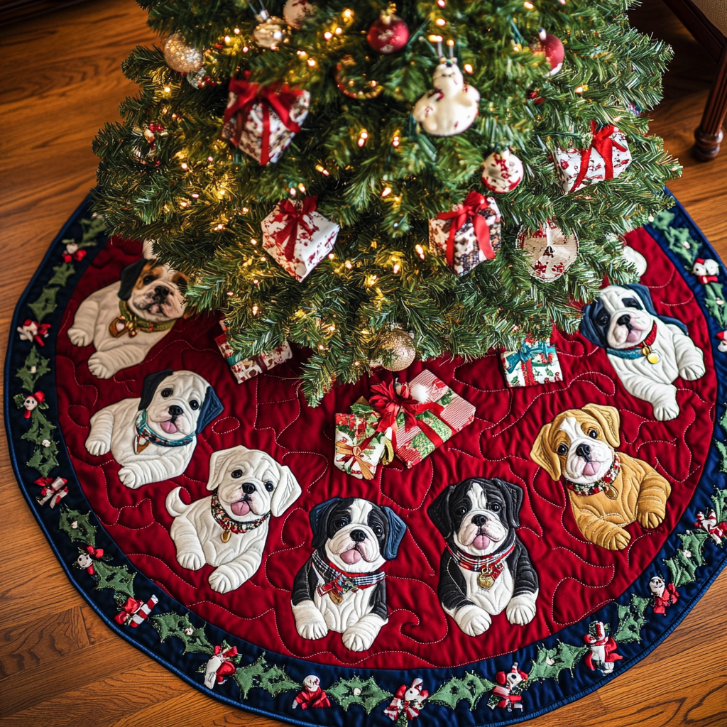 Bulldog Joy Christmas Quilted Tree Skirt NCU0DK10645