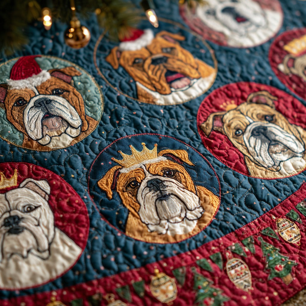 Bulldog Ornament Magic Quilted Christmas Tree Skirt NCU0DV7979