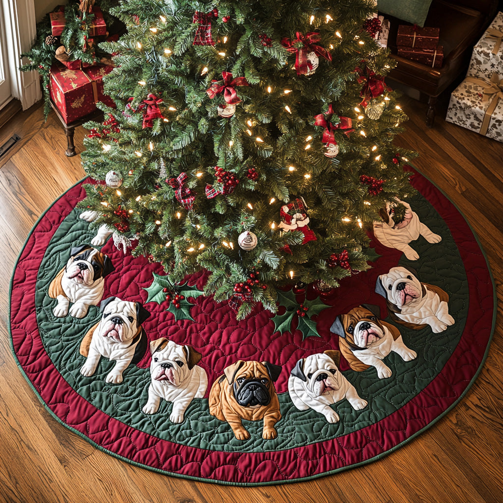 Bulldog Sleigh Ride Quilted Christmas Tree Skirt NCU0DV7973
