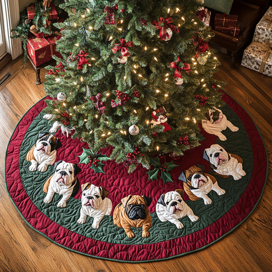 Bulldog Sleigh Ride Quilted Christmas Tree Skirt NCU0DV7973