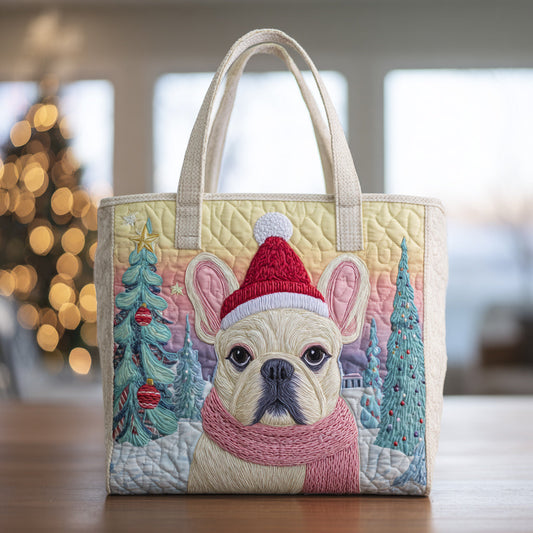 Bulldog Snowy Quilted Tote Bag NCU0HH286
