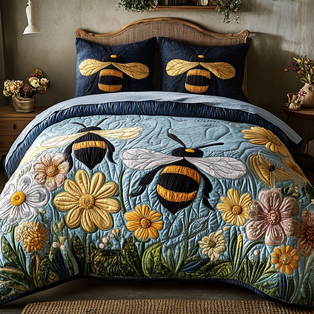 Buzz Bloom 3-Piece Quilted Bedding Set NCU0VH5001 – Vantique
