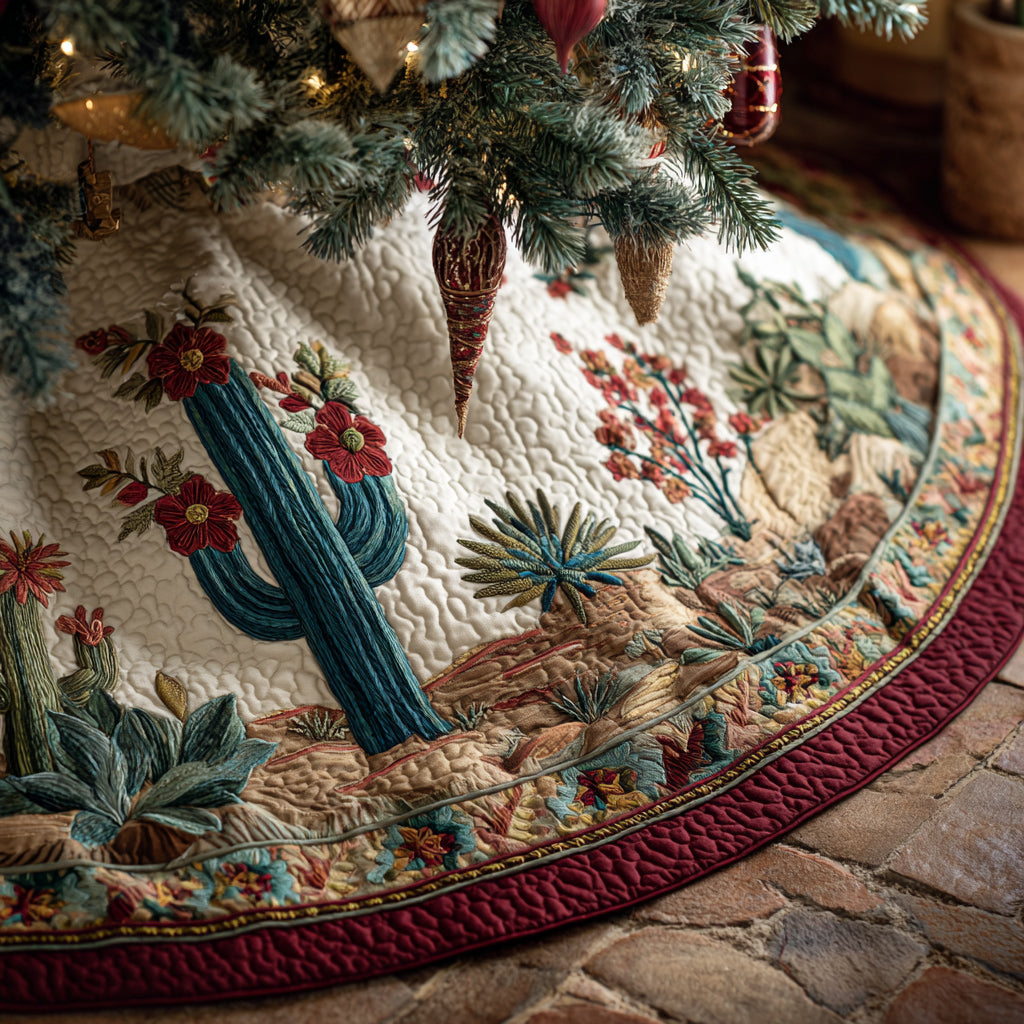 Cactus Desert Bloom Quilted Christmas Tree Skirt NCU0HH1044