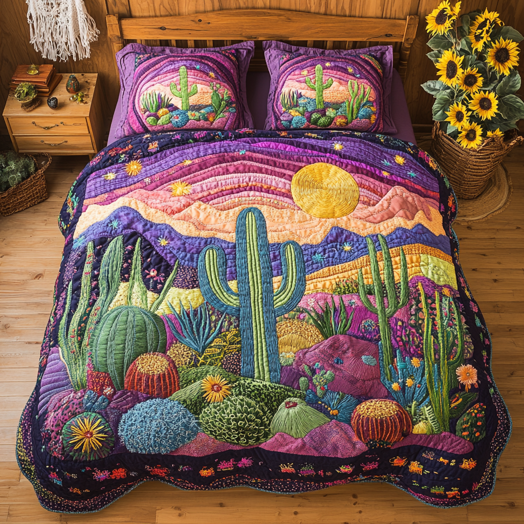 Cactus Garden Symphony Quilted Blanket NCU0DV180 main image 1