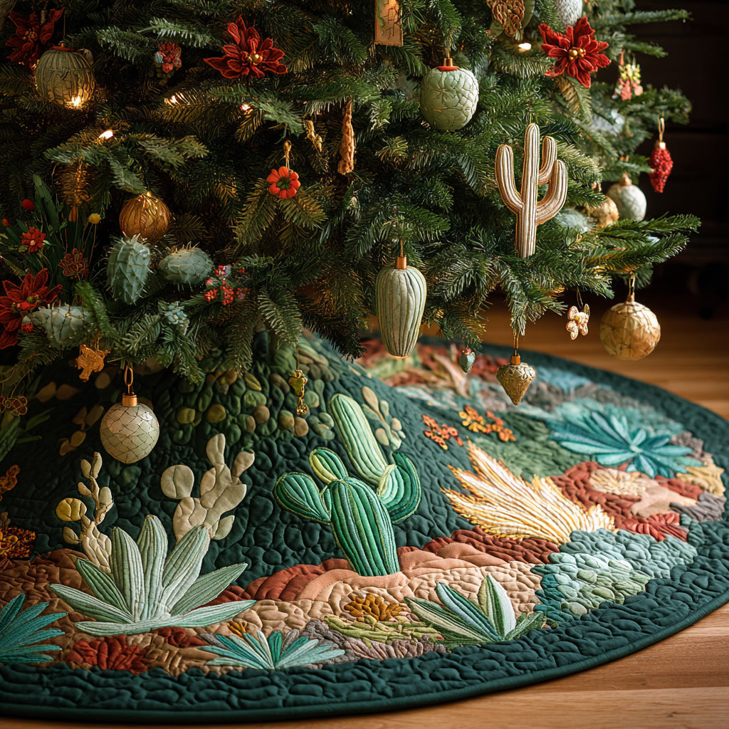 Cactus Scarlet Star Quilted Christmas Tree Skirt NCU0HH1047