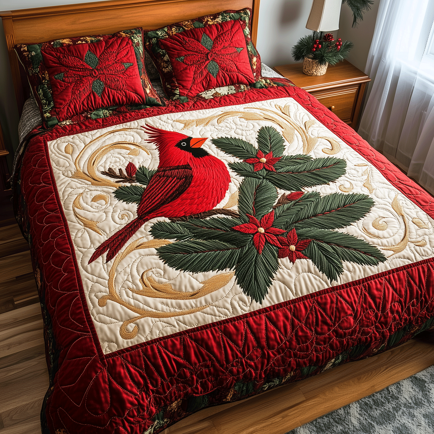 Cardinal Blossom Quilted Blanket NCU0DQQ0154