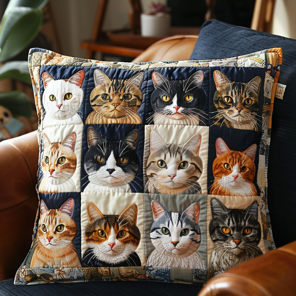 Cat Portraits Quilted Pillow Case NCU0PD348