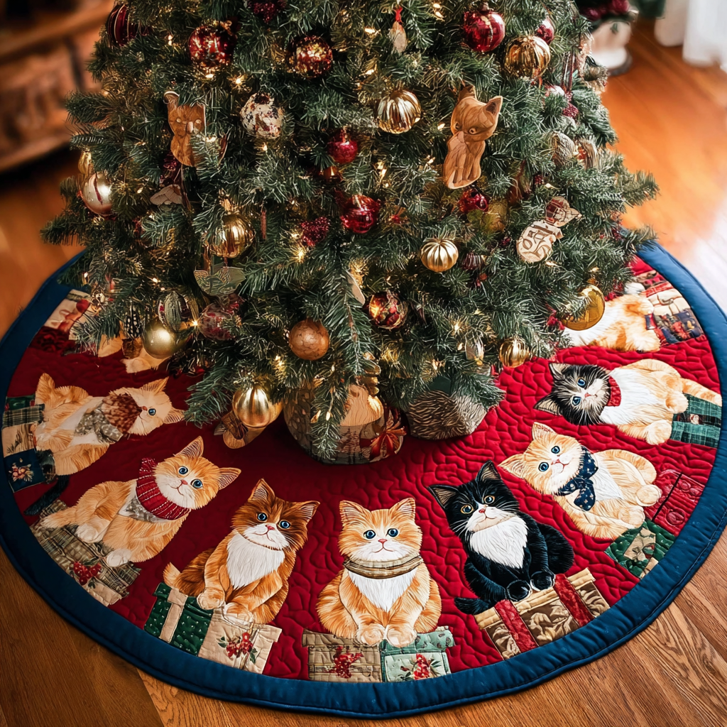 Cat Blessing Christmas Quilted Tree Skirt NCU0DK10569