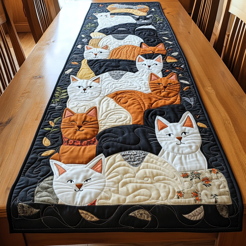 Cat Portraits Quilted Table Runner NCU0PD436
