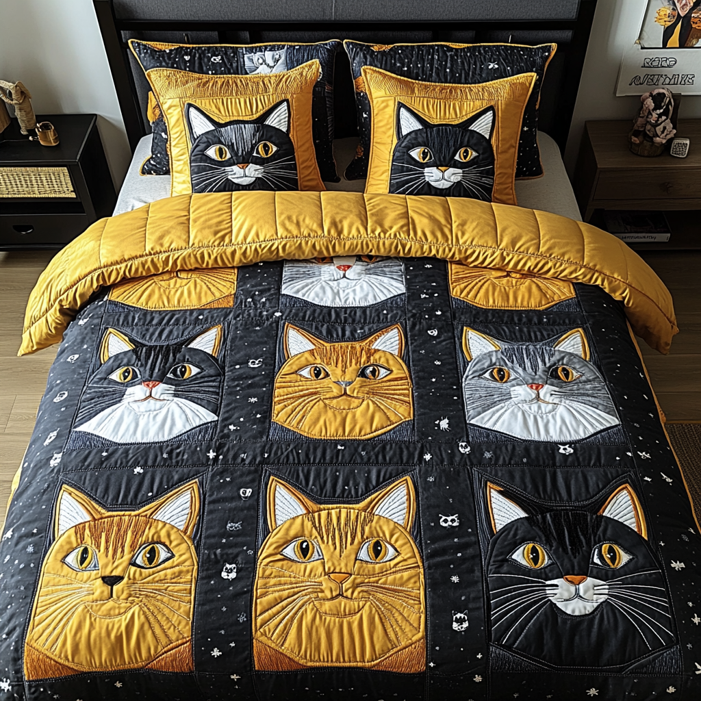 Cat Mischief 3-Piece Quilted Bedding Set NCU0PTT1418