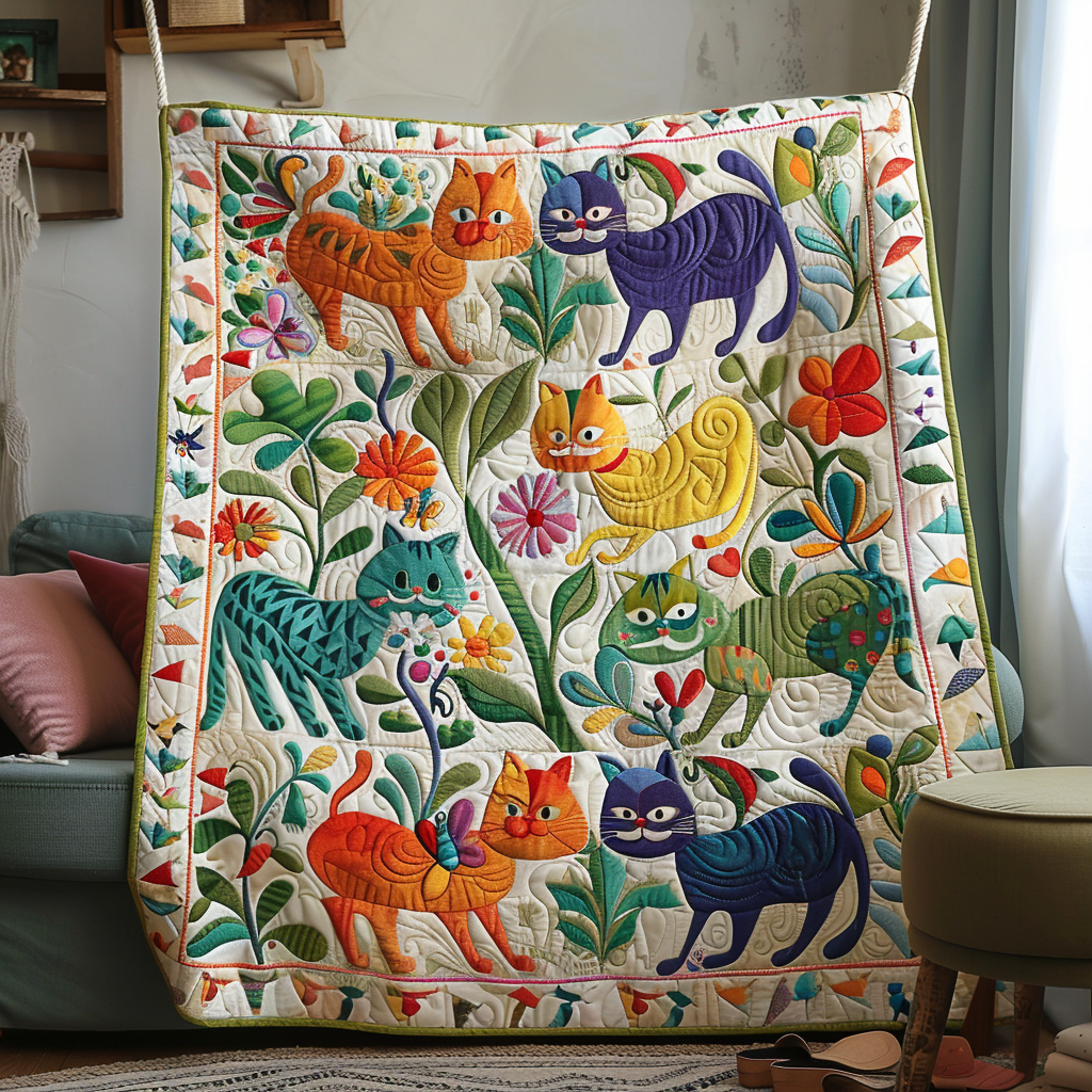 Cats In The Garden Quilted Blanket NCU0PD253